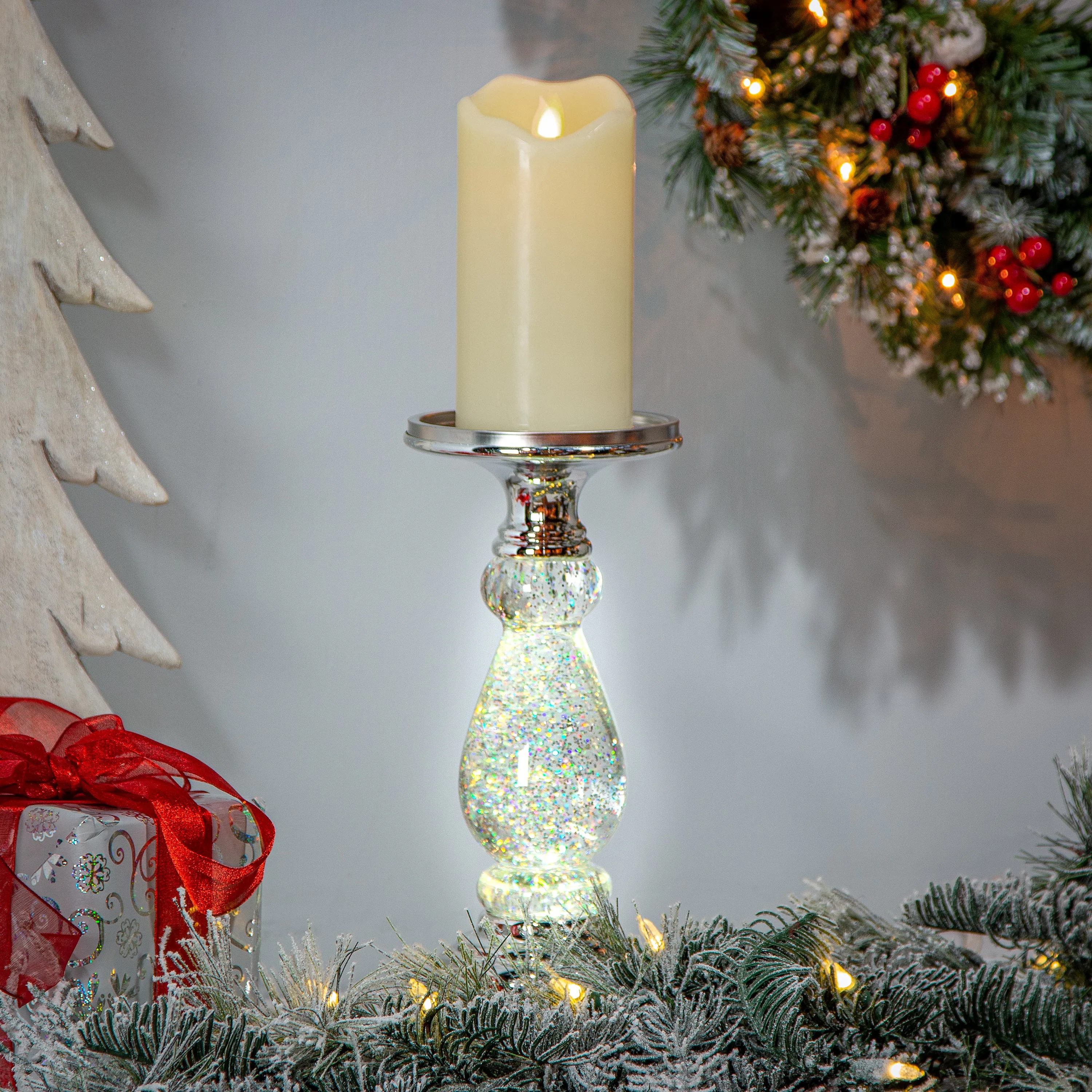 10.25-Inch Battery Operated Water Globe Candle Holder