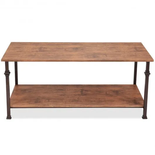 2 Tier Living Room Accent End Coffee Table with Storage Shelf