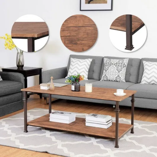 2 Tier Living Room Accent End Coffee Table with Storage Shelf