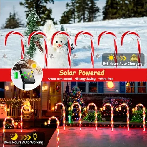 24 Pack Christmas Decorations Outside Solar Candy Cane Lights, LETMY Waterproof Outdoor Christmas Decorations with Star & 144 Bright LED, 8 Modes Xmas Decorations for Outdoor Yard Garden Pathway