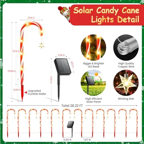 24 Pack Christmas Decorations Outside Solar Candy Cane Lights, LETMY Waterproof Outdoor Christmas Decorations with Star & 144 Bright LED, 8 Modes Xmas Decorations for Outdoor Yard Garden Pathway