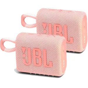 2x JBL Go 3 Portable Waterproof Wireless IP67 Dustproof Outdoor Bluetooth Speaker (Pink)