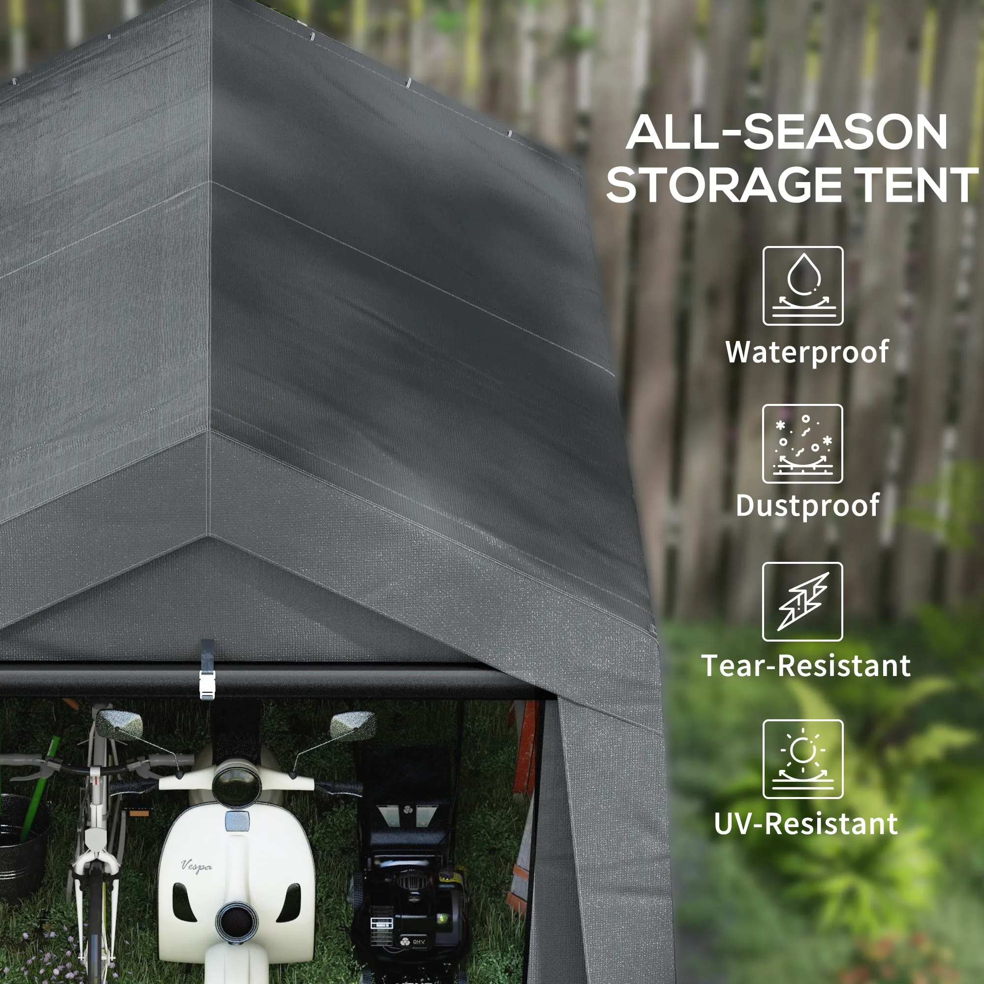 3 x 3(m) Waterproof Portable Shed, Garden Storage Tent with Ventilation Window, for Bike, Motorbike, Garden Tools