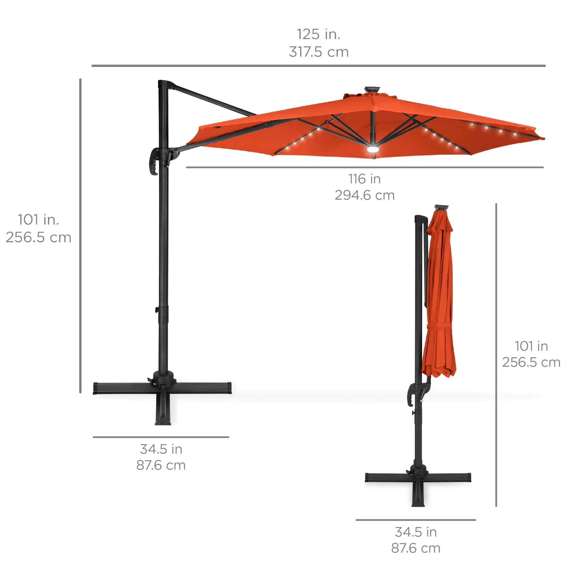 360-Degree LED Cantilever Offset Patio Umbrella w/ Tilt, 10ft