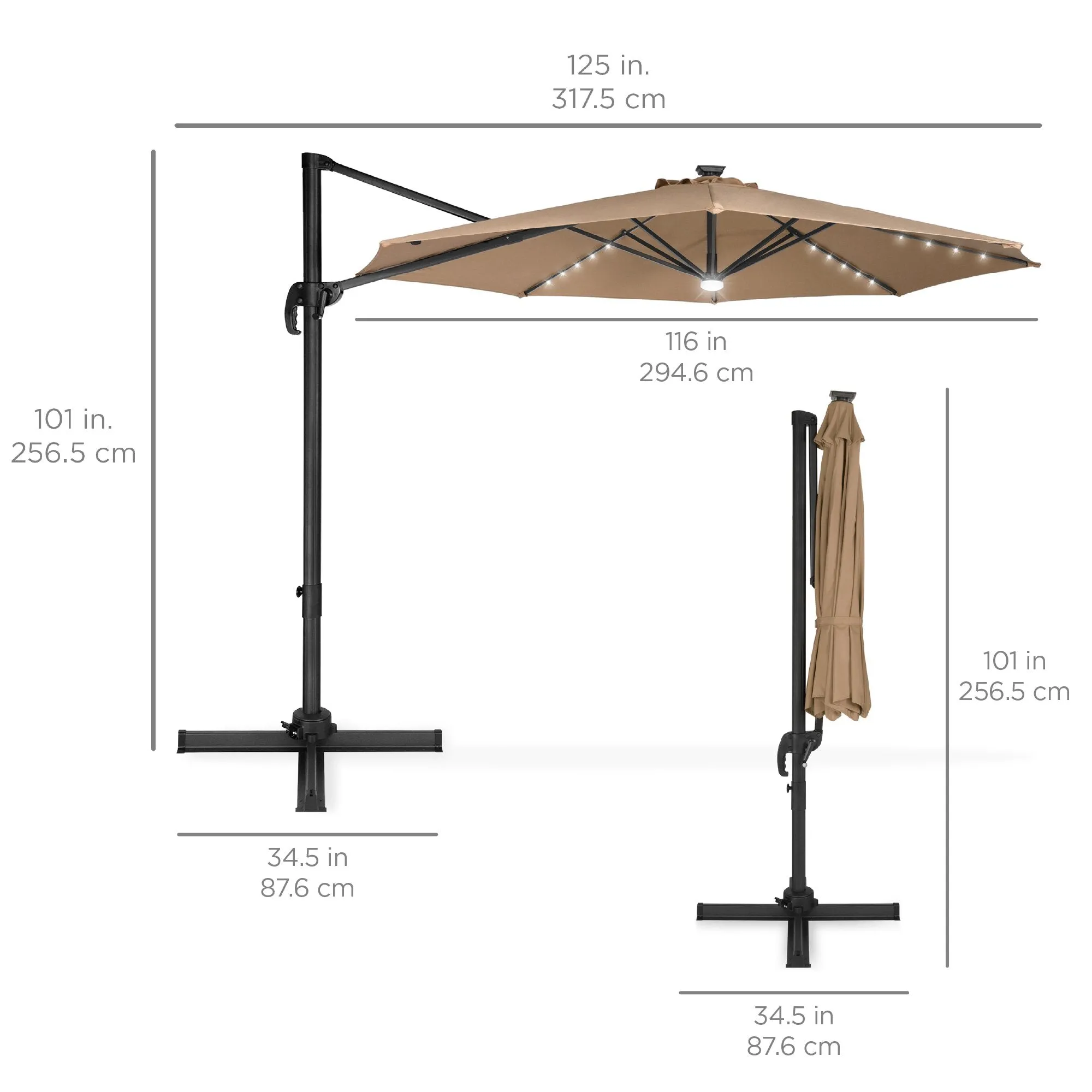 360-Degree LED Cantilever Offset Patio Umbrella w/ Tilt, 10ft