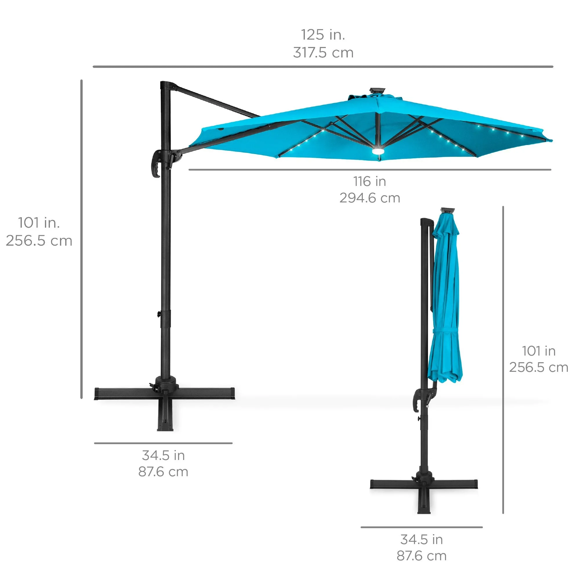 360-Degree LED Cantilever Offset Patio Umbrella w/ Tilt, 10ft