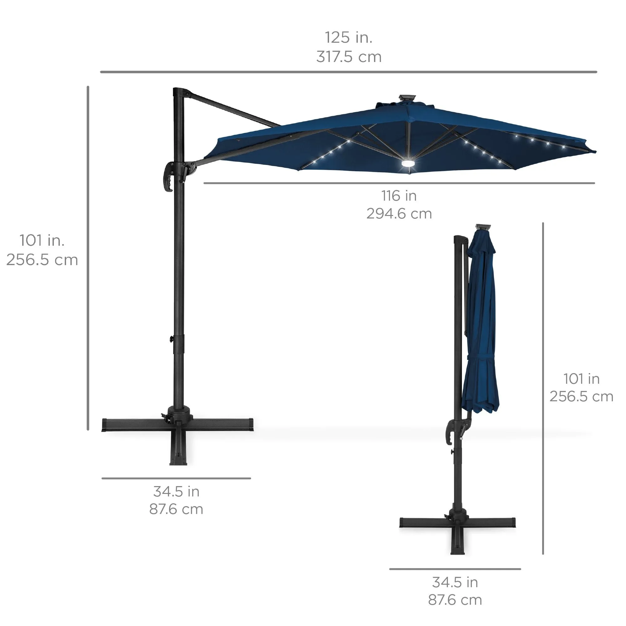 360-Degree LED Cantilever Offset Patio Umbrella w/ Tilt, 10ft