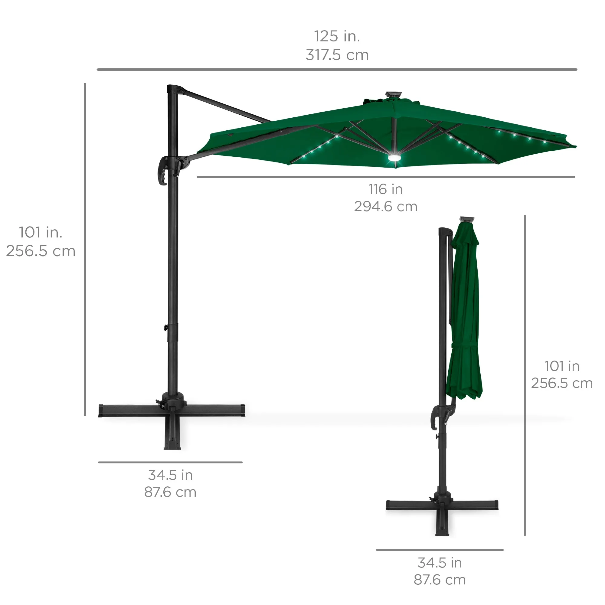 360-Degree LED Cantilever Offset Patio Umbrella w/ Tilt - 10ft