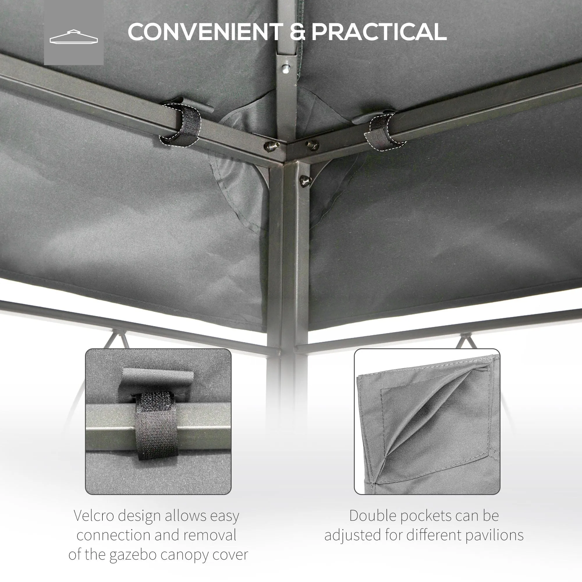 3x4m Gazebo Replacement Roof Canopy, 2 Tier Top UV Cover Garden Outdoor Awning Shelters, Grey (TOP ONLY)