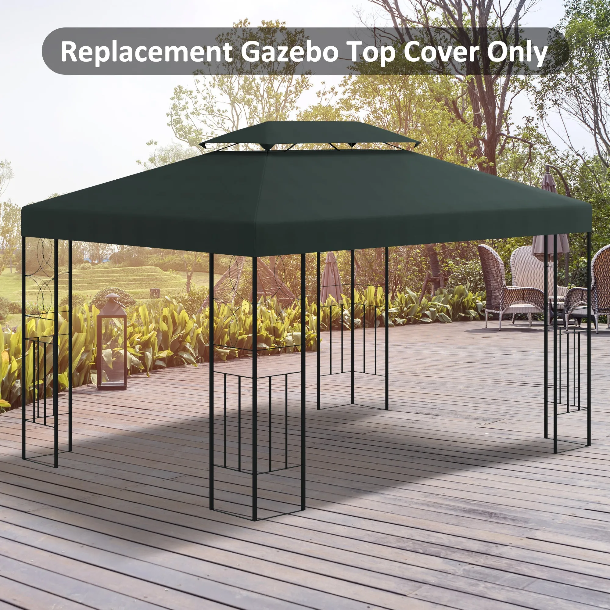 3x4m Gazebo Replacement Roof Canopy 2 Tier Top UV Cover Garden Patio Outdoor Sun Awning Shelters Deep Grey (TOP ONLY)