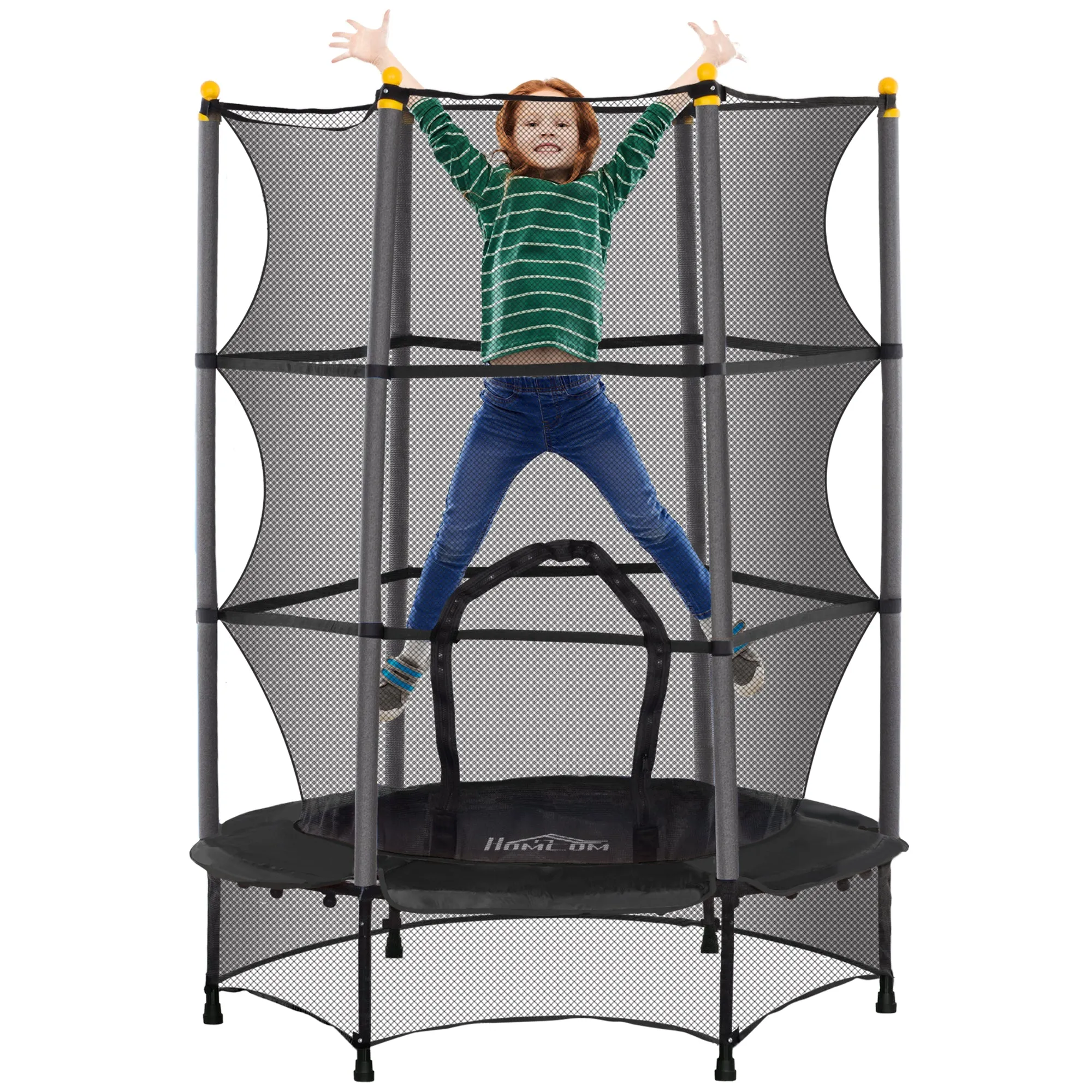 4.6FT/75" Kids Trampoline with Safety Enclosure, Indoor Outdoor - Black