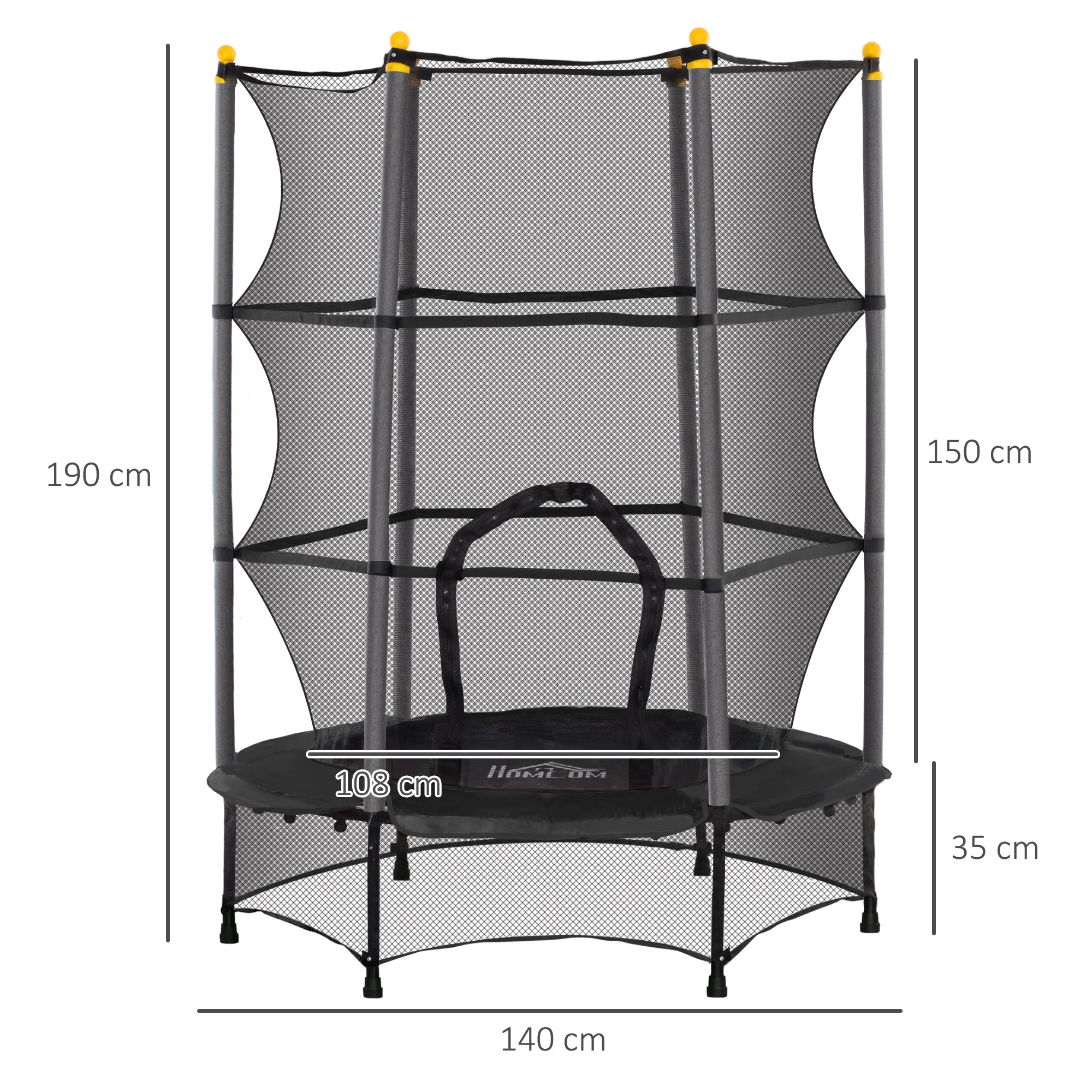 4.6FT/75" Kids Trampoline with Safety Enclosure, Indoor Outdoor - Black