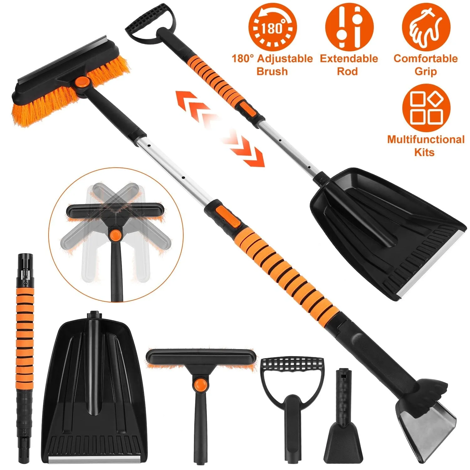 5-in-1 Detachable 180° Adjustable Ice Scraper Snow Shovel