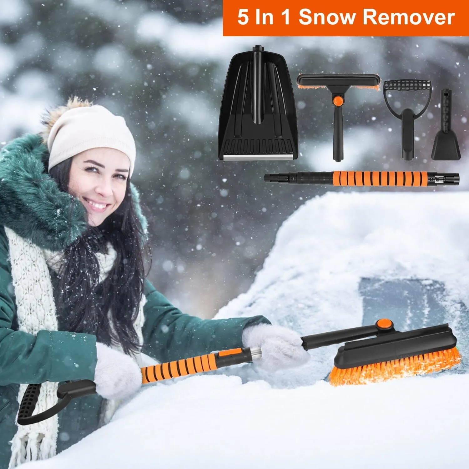 5-in-1 Detachable 180° Adjustable Ice Scraper Snow Shovel