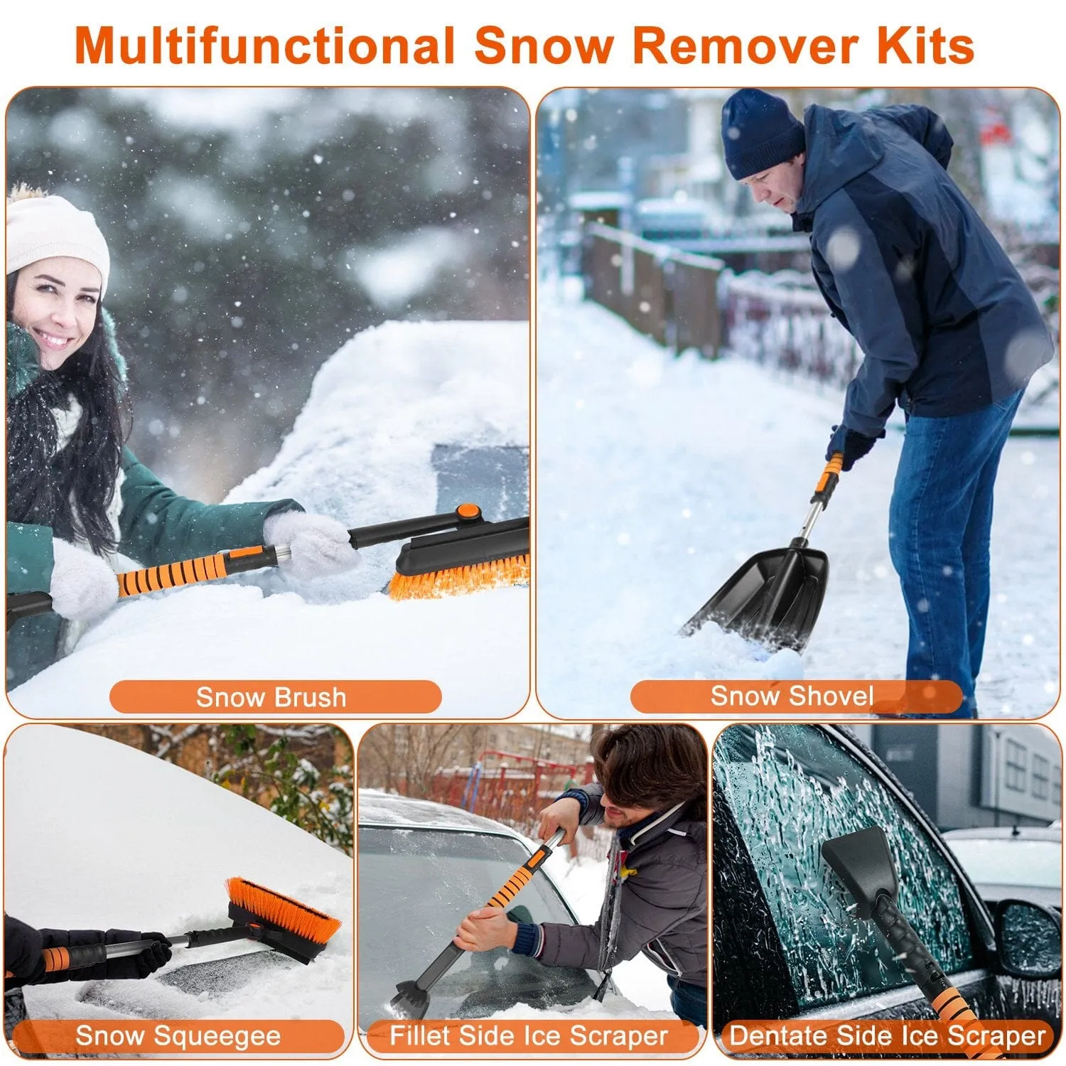 5-in-1 Detachable 180° Adjustable Ice Scraper Snow Shovel