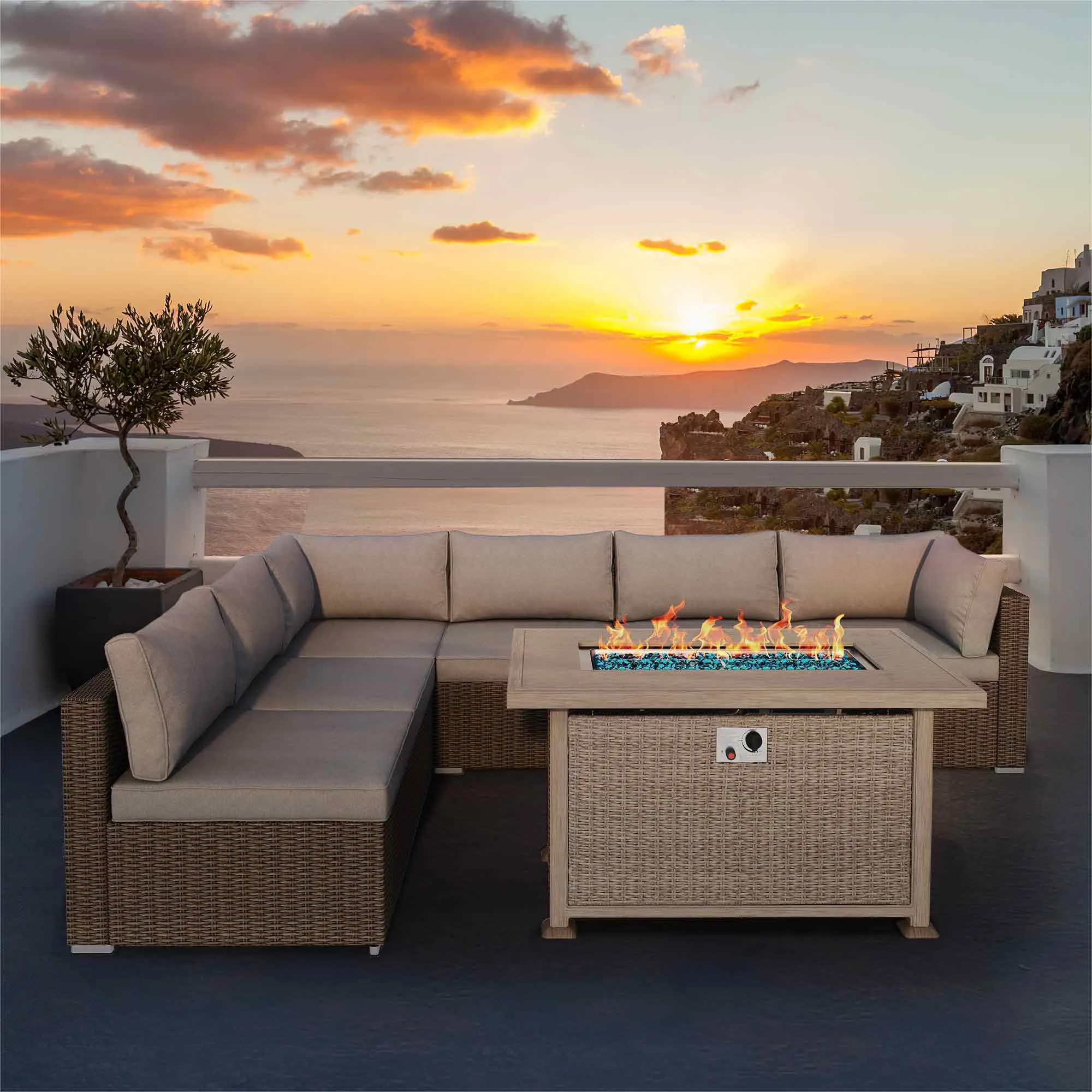 50 Inch Propane Fire Pit Table,50,000 BTU Gas Fire Pits with Aluminum Tabletop, Gray