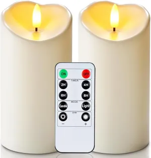 6"X3" Outdoor Waterproof Flameless Candles, LED Candles, Battery Operated Candles with Remote and Timers, Electric Fake Plastic Pillar Candles, Ivory White, Set of 2