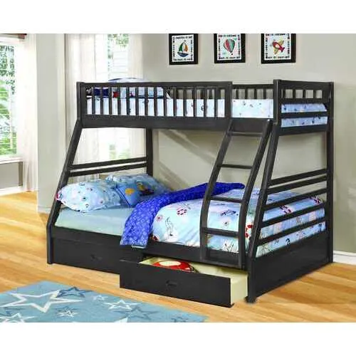 78.75" X 42.5-57.25" X 65" Grey Manufactured Wood and  Solid Wood Twin or Full Bunk Bed with 2 Drawers