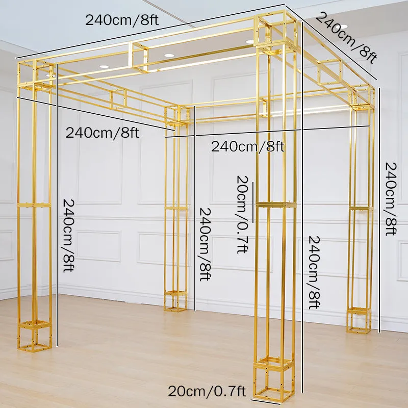 A8082 Gold Plated 4 Poles Stable Square Screen Event Flower Stand Wedding Backdrop Frame