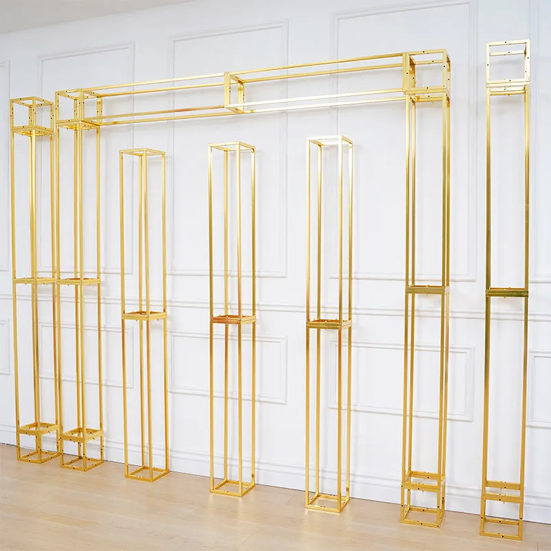 A8082 Gold Plated 4 Poles Stable Square Screen Event Flower Stand Wedding Backdrop Frame