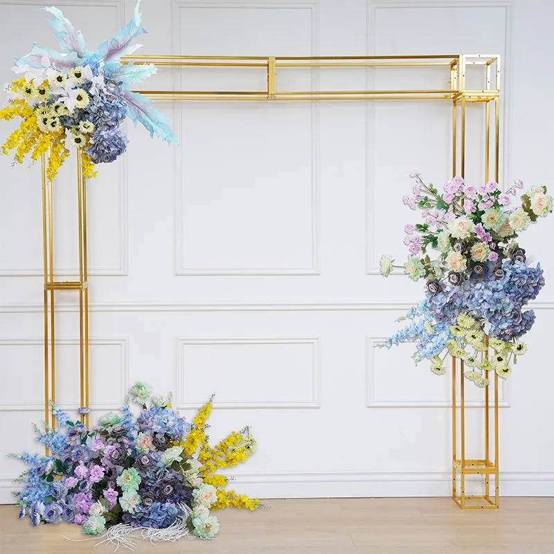 A8082 Gold Plated 4 Poles Stable Square Screen Event Flower Stand Wedding Backdrop Frame