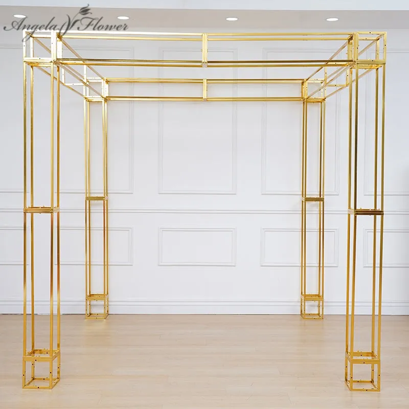 A8082 Gold Plated 4 Poles Stable Square Screen Event Flower Stand Wedding Backdrop Frame