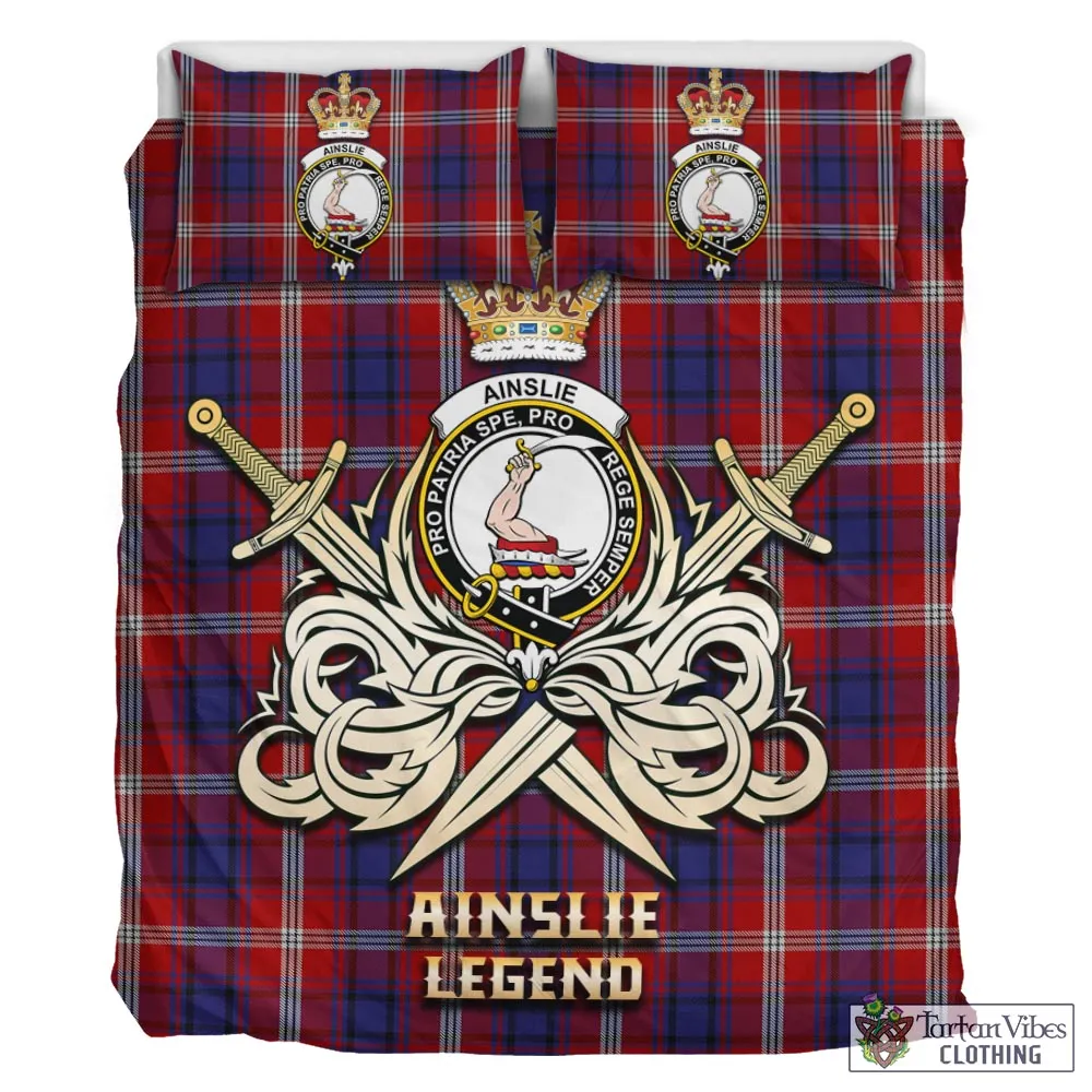 Ainslie Tartan Bedding Set with Clan Crest and the Golden Sword of Courageous Legacy