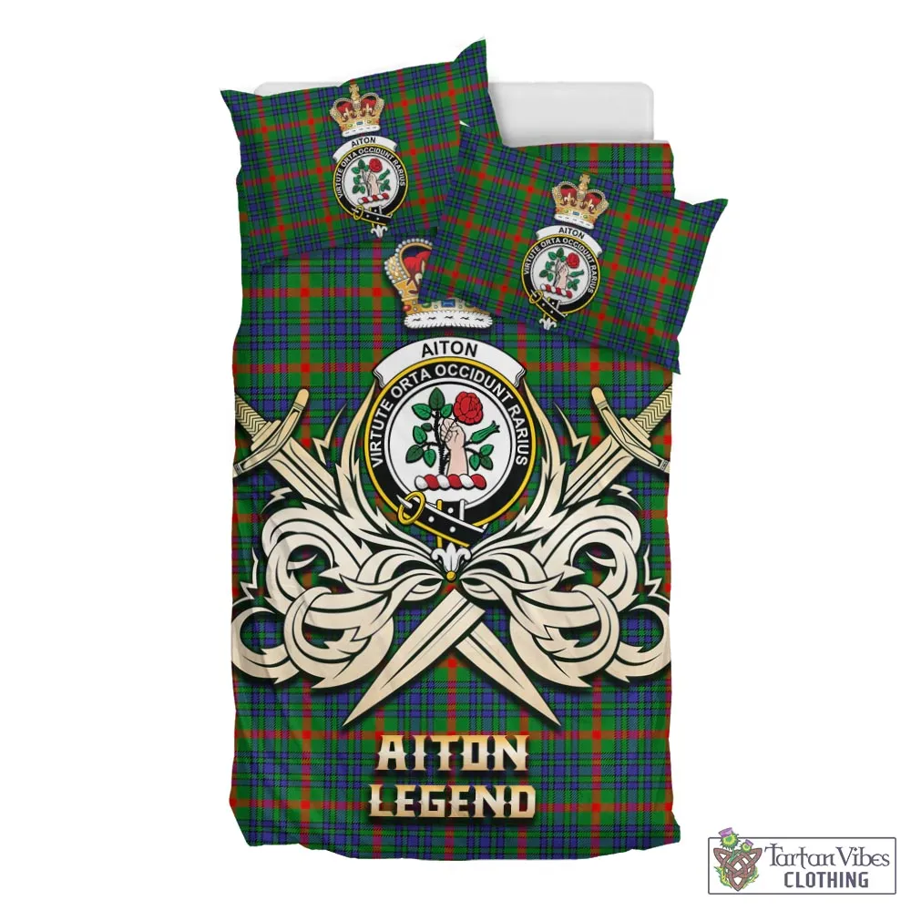 Aiton Tartan Bedding Set with Clan Crest and the Golden Sword of Courageous Legacy