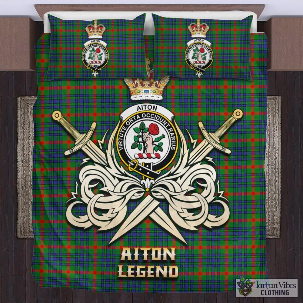 Aiton Tartan Bedding Set with Clan Crest and the Golden Sword of Courageous Legacy