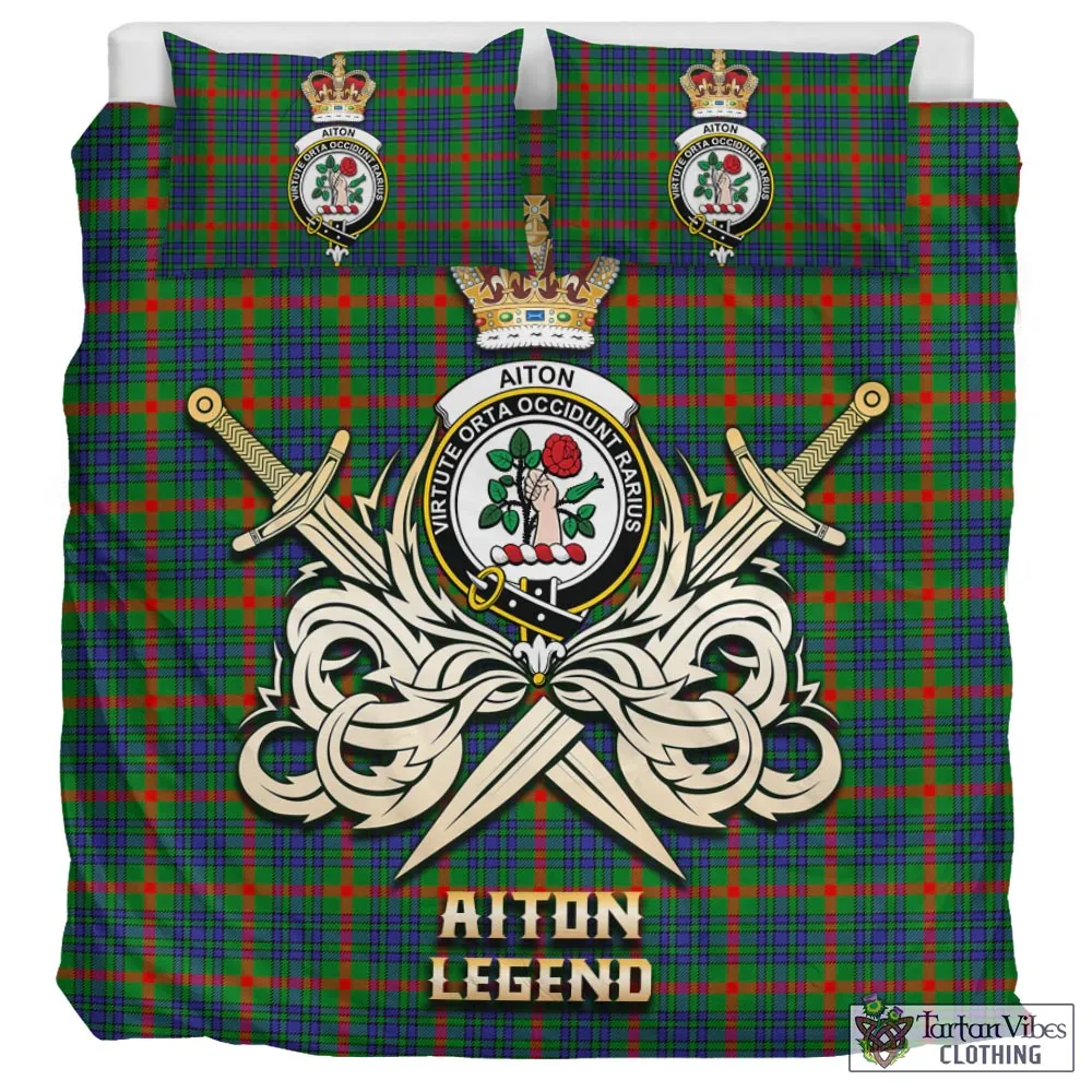 Aiton Tartan Bedding Set with Clan Crest and the Golden Sword of Courageous Legacy