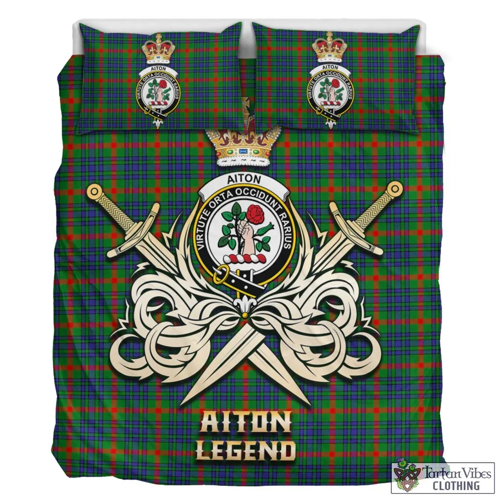 Aiton Tartan Bedding Set with Clan Crest and the Golden Sword of Courageous Legacy