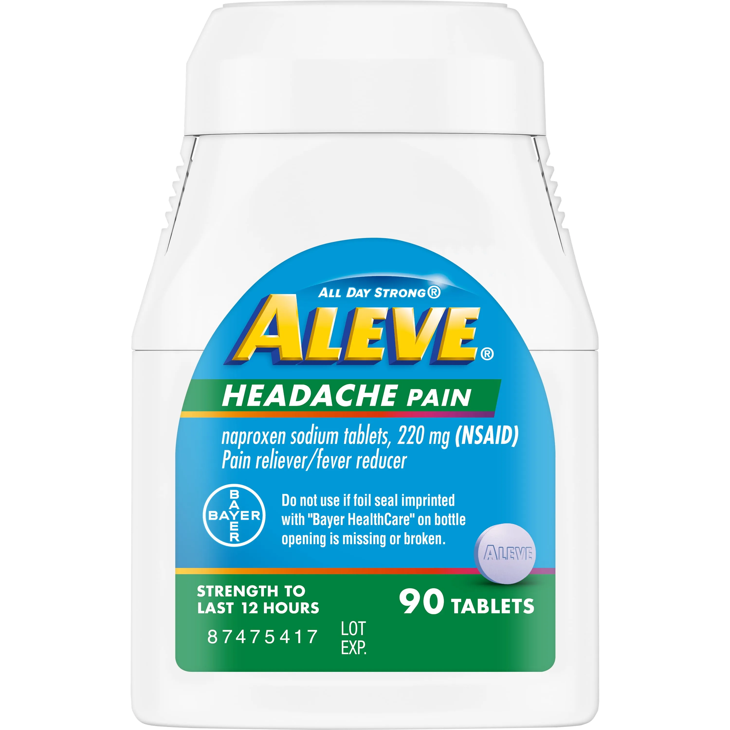 Aleve Headache Pain Reliever Naproxen Sodium Tablets, 90 Count