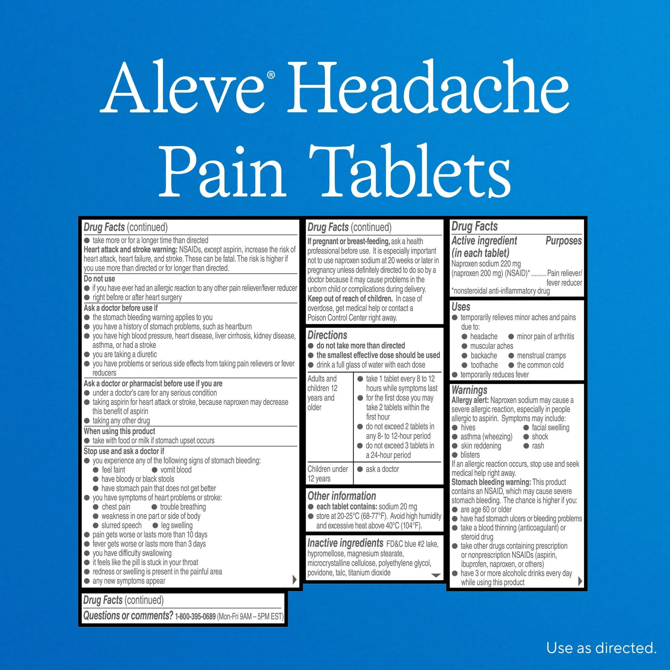 Aleve Headache Pain Reliever Naproxen Sodium Tablets, 90 Count