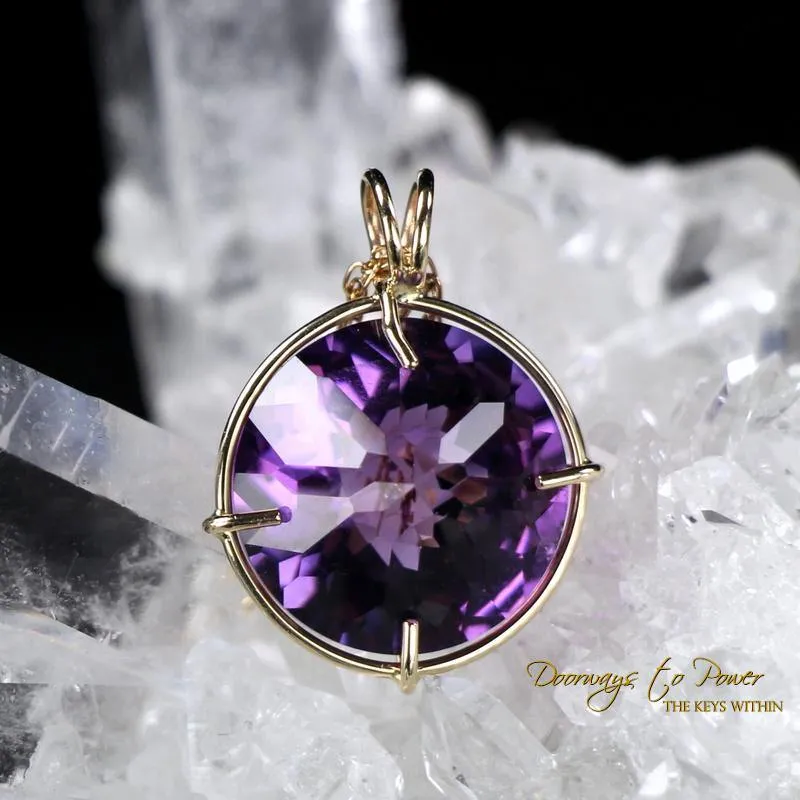 Amethyst Quartz Radiant Heart Pendant 14k Gold