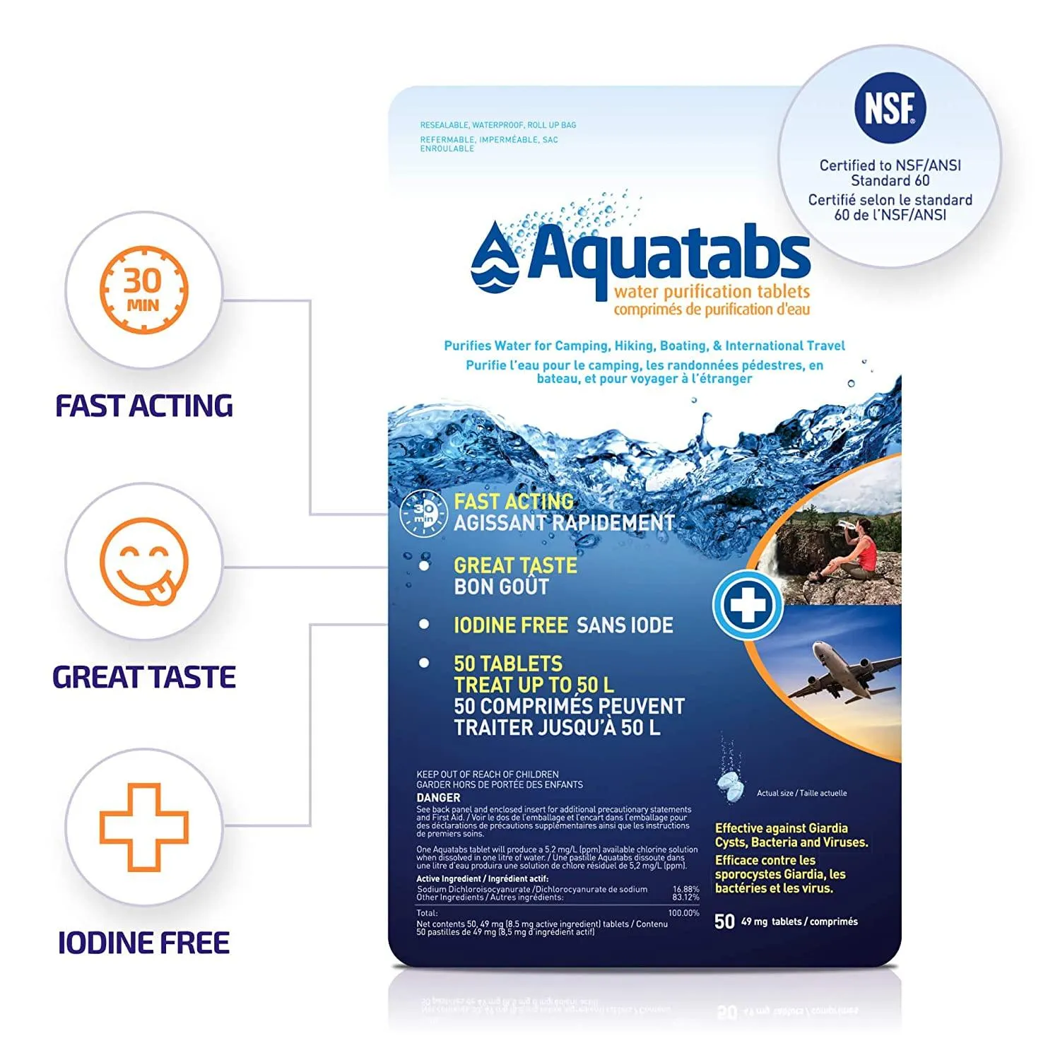 Aquatabs Water Purification Tablets - 50 Pack