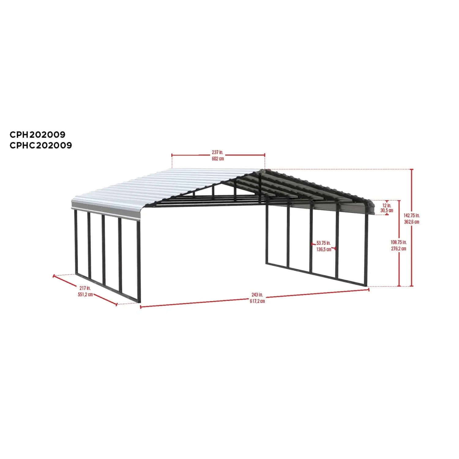 Arrow | Carport 20x20x9 ft Eggshell