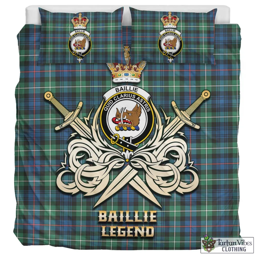 Baillie Ancient Tartan Bedding Set with Clan Crest and the Golden Sword of Courageous Legacy