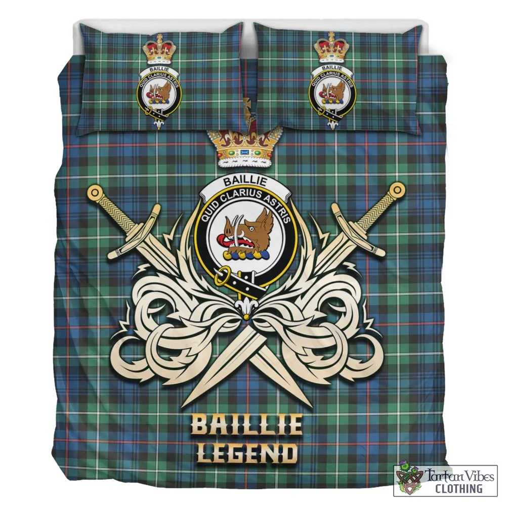 Baillie Ancient Tartan Bedding Set with Clan Crest and the Golden Sword of Courageous Legacy