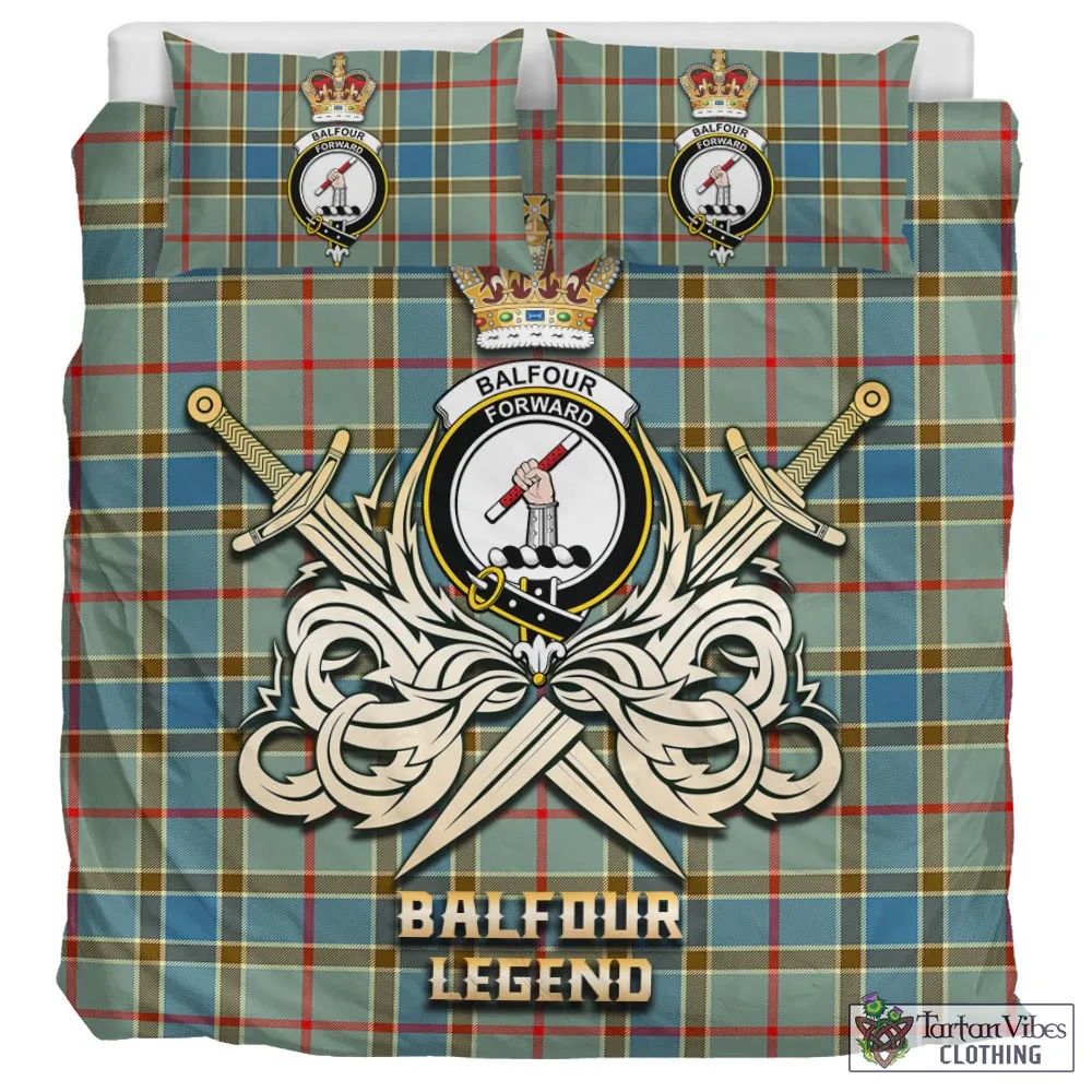 Balfour Blue Tartan Bedding Set with Clan Crest and the Golden Sword of Courageous Legacy