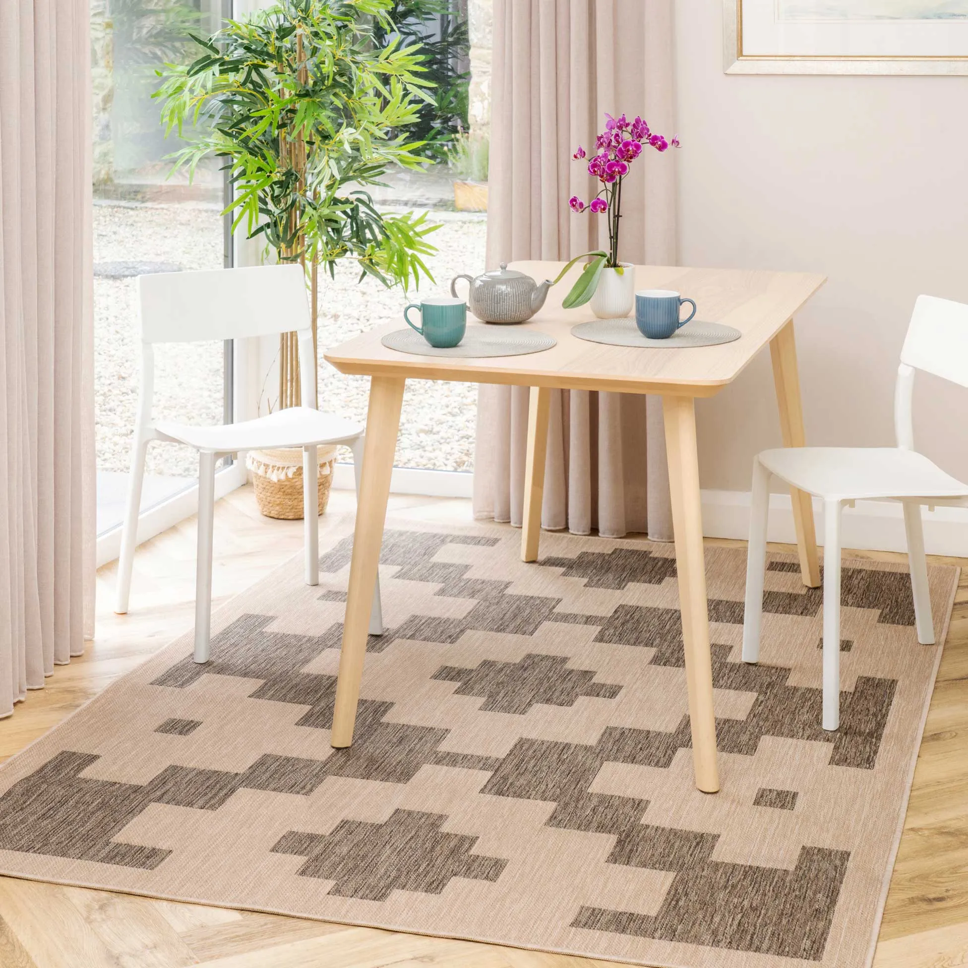 Beige Geometric Indoor Outdoor Area Rug - Shelly