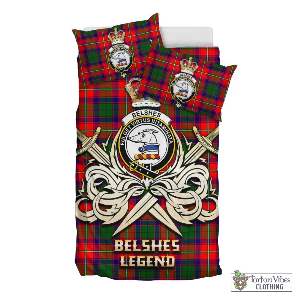 Belshes Tartan Bedding Set with Clan Crest and the Golden Sword of Courageous Legacy