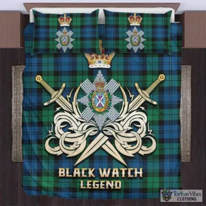 Black Watch Ancient Tartan Bedding Set with Clan Crest and the Golden Sword of Courageous Legacy