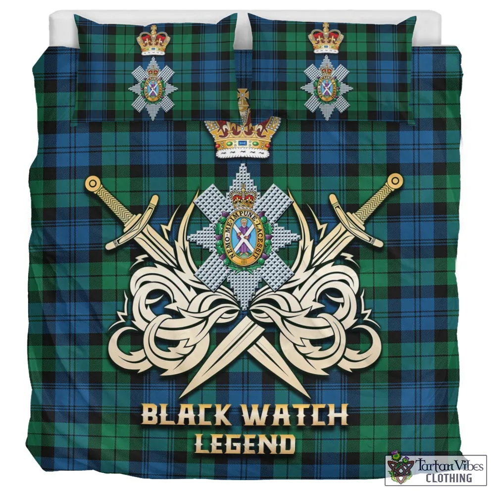 Black Watch Ancient Tartan Bedding Set with Clan Crest and the Golden Sword of Courageous Legacy