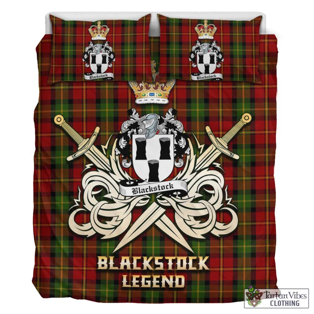 Blackstock Red Dress Tartan Bedding Set with Clan Crest and the Golden Sword of Courageous Legacy