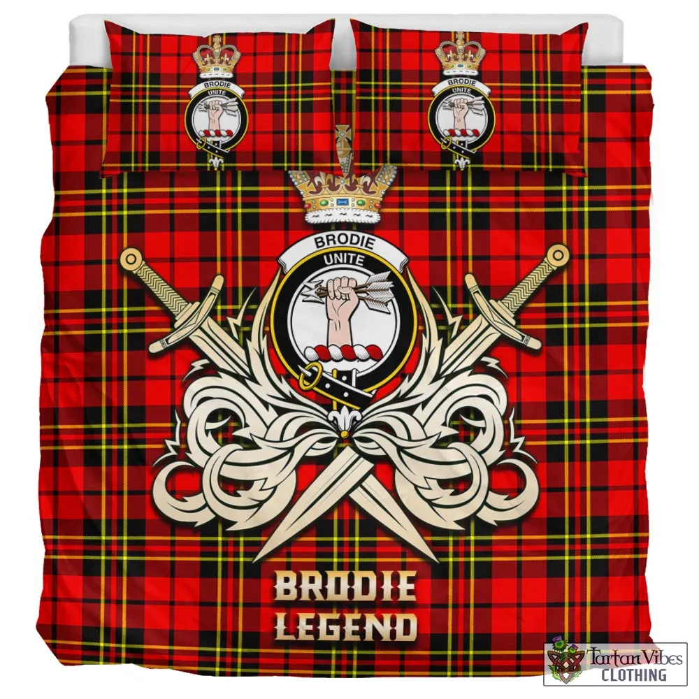 Brodie Modern Tartan Bedding Set with Clan Crest and the Golden Sword of Courageous Legacy