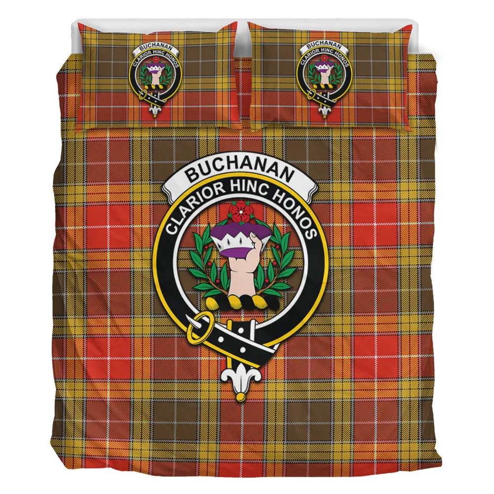 Buchanan Old Set Weathered Tartan Bedding Set with Family Crest