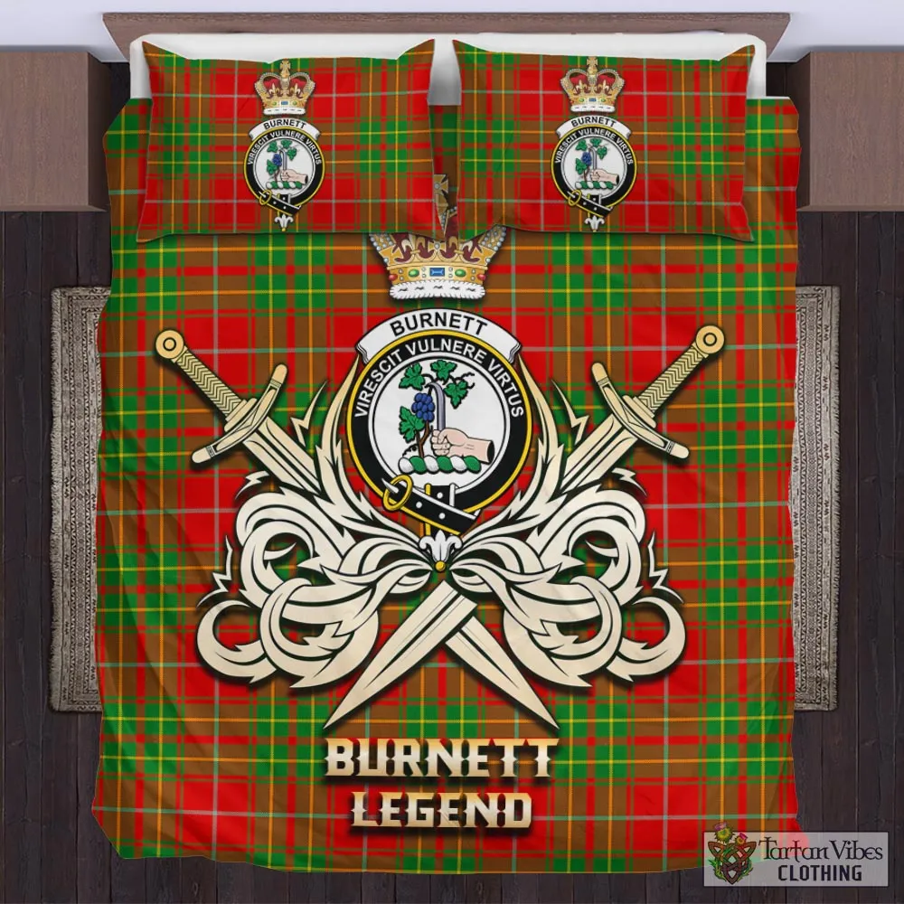 Burnett Tartan Bedding Set with Clan Crest and the Golden Sword of Courageous Legacy