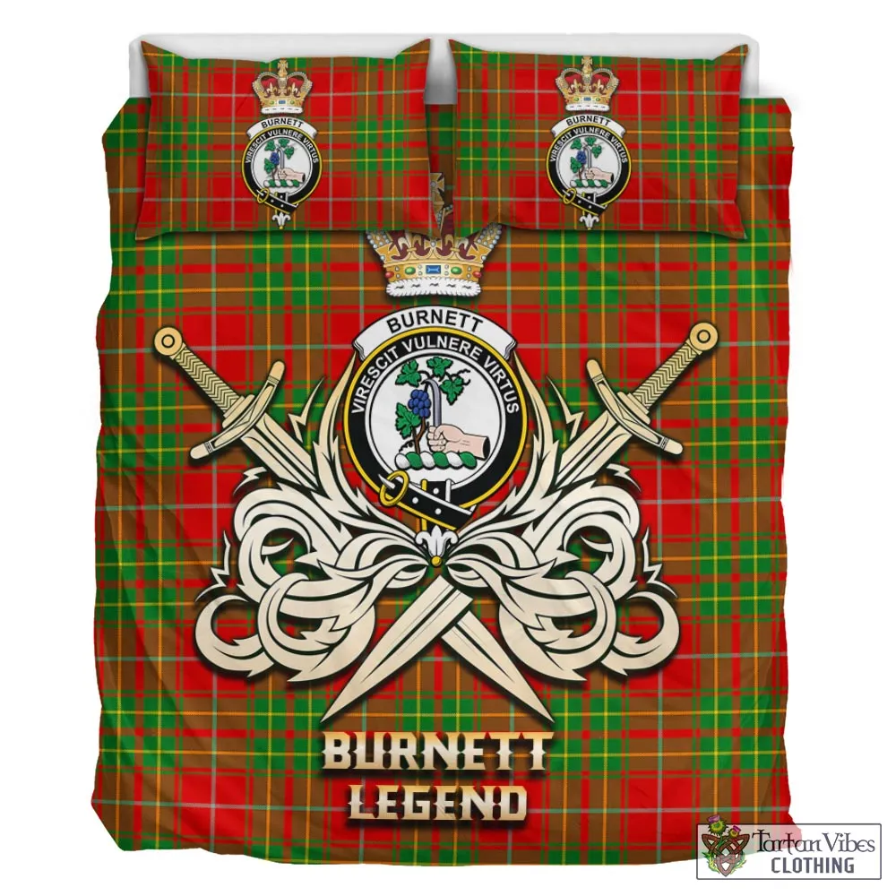 Burnett Tartan Bedding Set with Clan Crest and the Golden Sword of Courageous Legacy