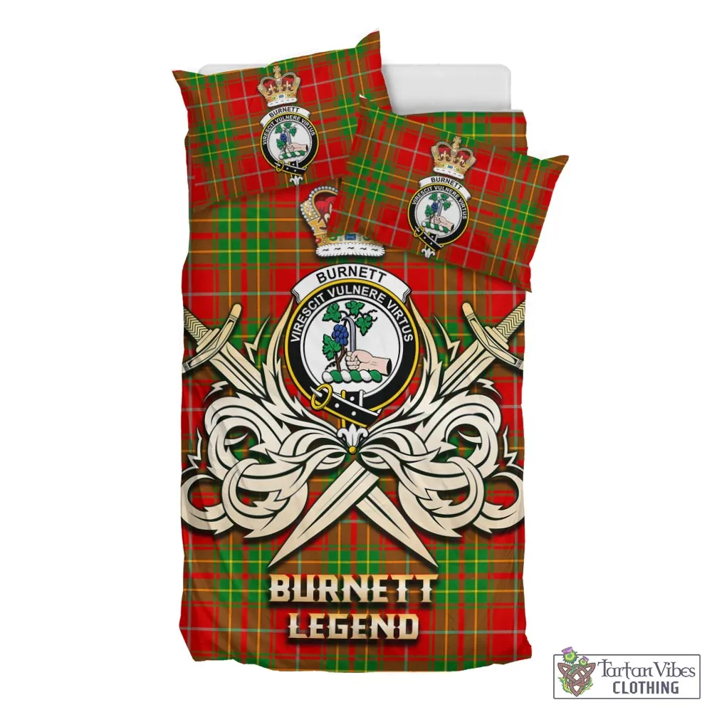 Burnett Tartan Bedding Set with Clan Crest and the Golden Sword of Courageous Legacy