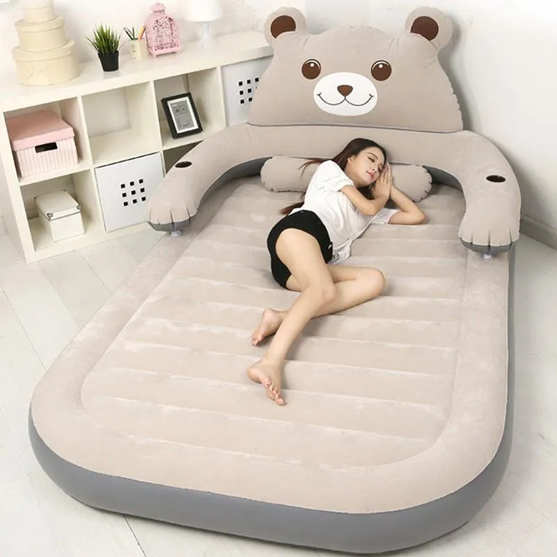 Cartoon Bear Comfy Inflatable Bed with Backrest